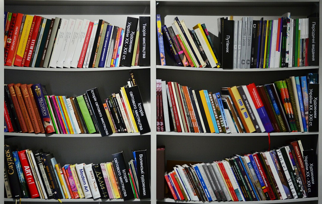 Colorful book spines on a shelf