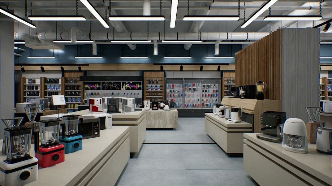 store interior with cameras